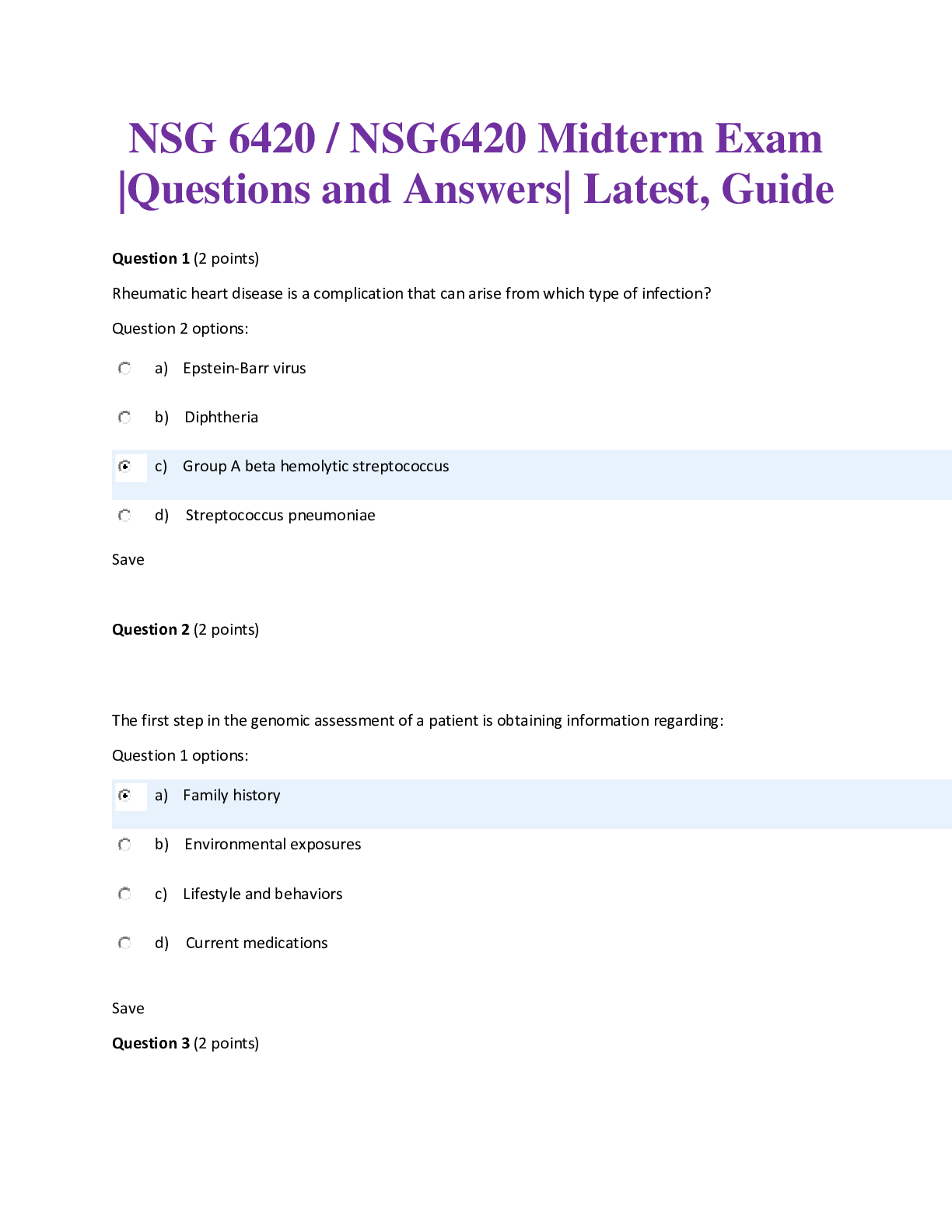 Preview of NSG 6420 / NSG6420 Midterm Exam |Questions and Answers| Latest, Guide